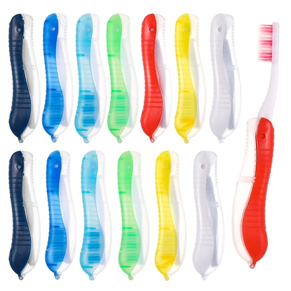Abaima 14 Pieces Travel Toothbrush, Portable Toothbrush Built in Cover, Travel Size Toothbrush, Folding Toothbrushes Multi Color Travel Toothbrush for Hiking, Camping, Traveling
