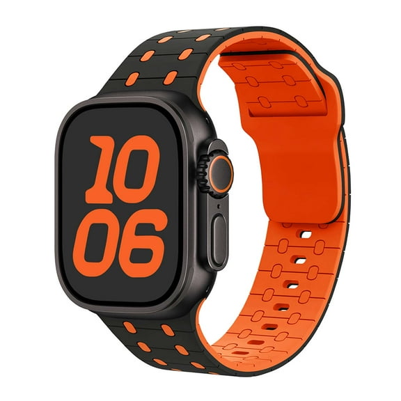 Sport Bands Compatible with Apple Watch 42(Series 1 2 3)/44/45/46/49mm for Men Women, Waterproof Soft Silicone Rugged Breathable Casual Strap for iWatch Series 10 9 8 7 6 5 4 3 2 1 SE, Blackorange