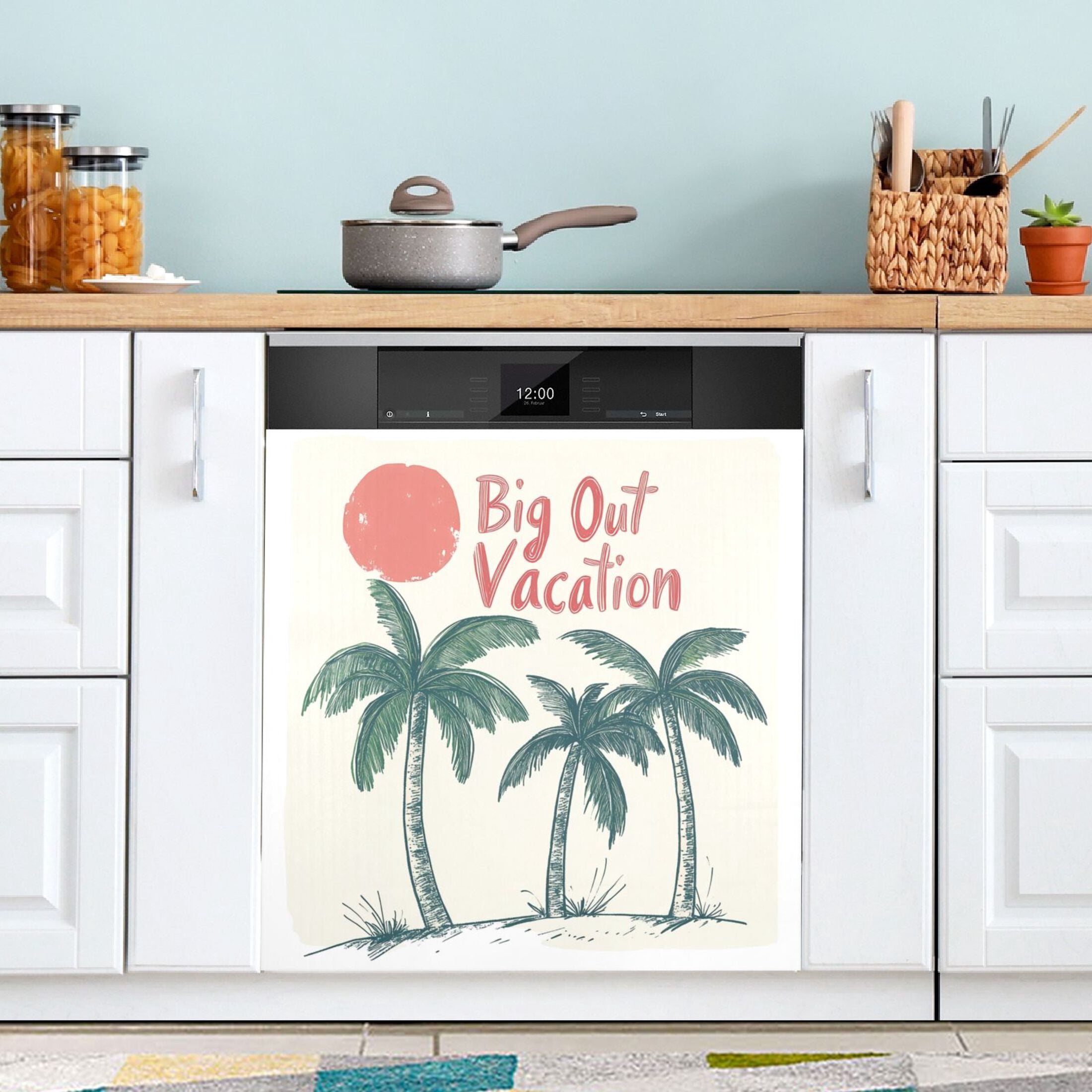 Dishwasher Magnetic Sticker 23x26 Inch Refrigerator Magnetic Sticker Washing Machine Magnetic Sticker Kitchen Panel Magnetic Sticker Home Decor Three Green Coconut Trees