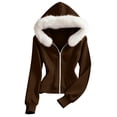 thumbnail image 4 of VSSSJ Women's Zip Up Fuzzy Hooded Sweatshirts Fall Winter Casual Hooded Pockets Long Sleeve Warm Hoodies Jacket Outerwear Tops Brown L, 4 of 9