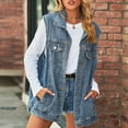 thumbnail image 5 of XFLWAM Women's Denim Retro Denim Vest Top Oversized Sleeveless Button Denim Jacket with Flap Pocket Blue L, 5 of 8
