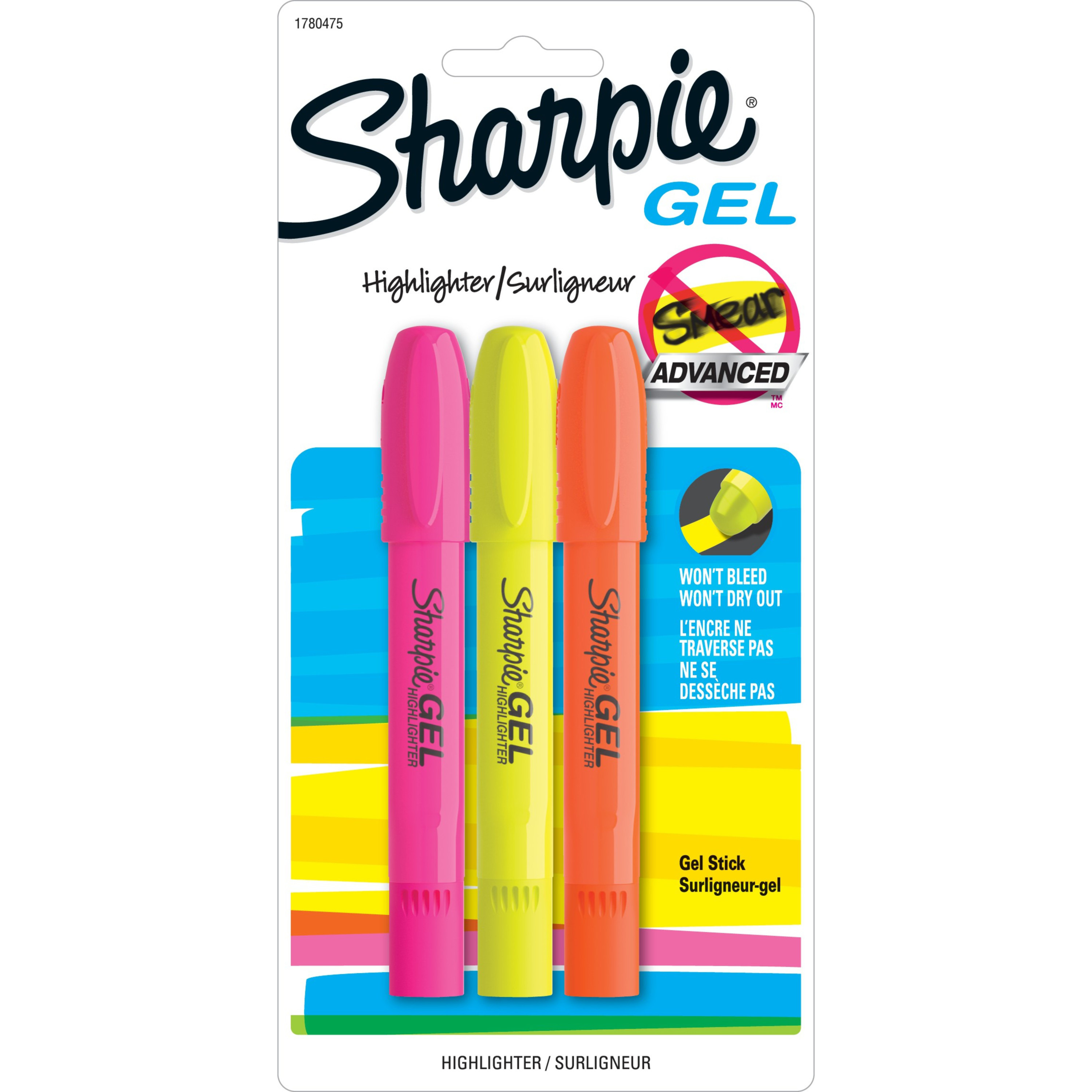 Sharpie Gel Highlighters, Bullet Tip, Assorted Colors, 3 Count