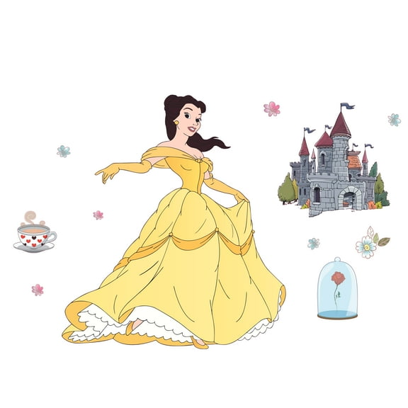 Vinyl Beauty And The Beast Decor Cartoon Design Home Nursery Art Adhesive Wall Decal | 13" x 20" Kids Bedroom Living Room Removable StickerDecal Princess Movie Belle Decoration Sticker - Multi-color