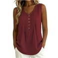 thumbnail image 2 of ClodeEU Women's V Neck Sleeveless Henley Blouse, Casual Loose Tank Top with Pleat Wine,Women's Plus XXL, 2 of 8