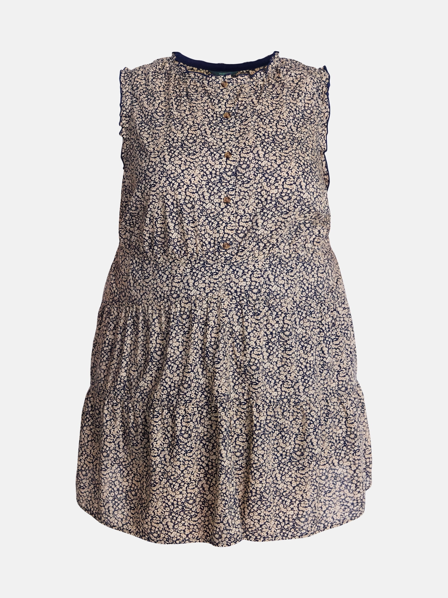 Terra & Sky Women's Plus Sleeveless Button Front Tiered Cotton Mini Dress, Sizes 0X-5X