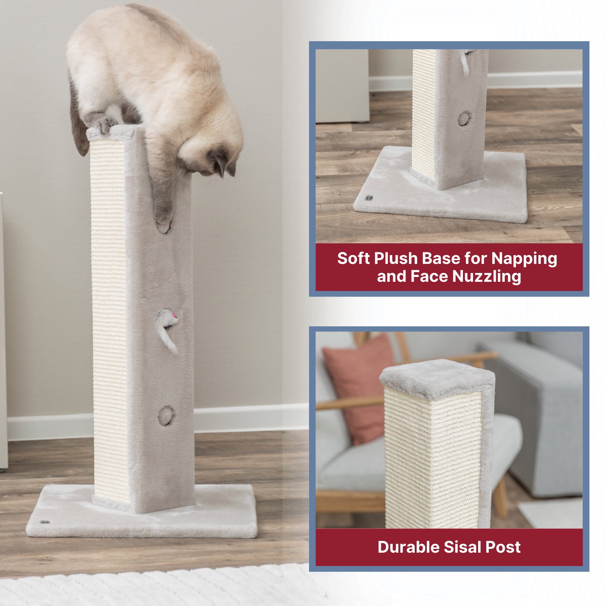 TRIXIE Soria Plush & Sisal 31.5" Square Scratching Posts, Cat Toys for Hunting, Greige