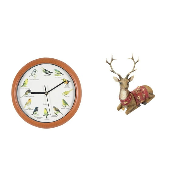 Reloj de pared,Reloj de pared con pájaro cantor Relojes de pared con pájaros,Relojes de pájaros con sonido Reloj decorativo que canta,Figuras de renos,Figuras de