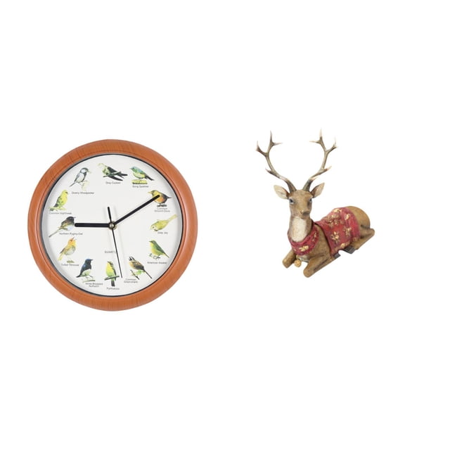 Reloj de pared,Reloj de pared con pájaro cantor Relojes de pared con pájaros,Relojes de pájaros con sonido Reloj decorativo que canta,Figuras de renos,Figuras de