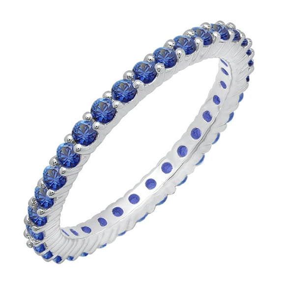 Dazzlingrock Collection 1.00 Carat (ctw) 10k Round Blue Sapphire Ladies Eternity Anniversary Stackable Ring Band 1 CT, White Gold