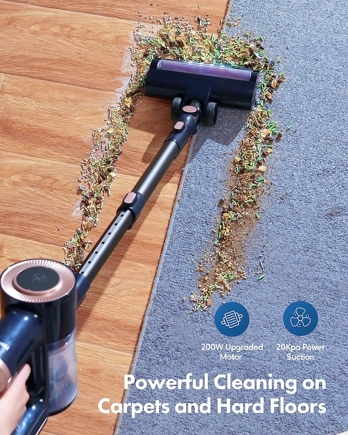 Homeika Cordless Vacuum Cleaner, 20Kpa Powerful Suction Vacuum with LED Display, 8 in 1 Lightweight Stick Vacuum with 30 Min Runtime Detachable Battery