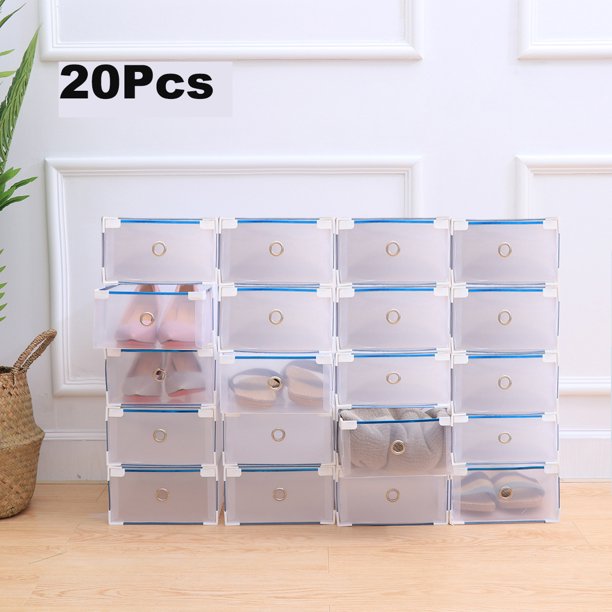 20 Pack Shoe Storage Boxes, Clear Plastic Stackable Foldable Shoe