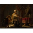 thumbnail image 2 of van Rijn, Rembrandt Harmensz 18x14 Black Ornate Wood Framed with Double Matting Museum Art Print Titled - Daniel and Cyrus Before the Idol Bel, 2 of 4