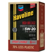 Chevron Havoline High Mileage Synthetic Technology Motor Oil 5W-20, 6 Quart Smart Change Box