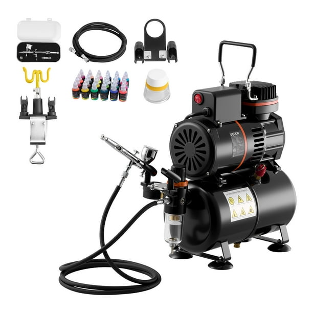Kit de aerógrafo VEVOR, kit de aerógrafo, compresor de aire de 1/6 HP, punta de aerógrafo, manguera, tanque
