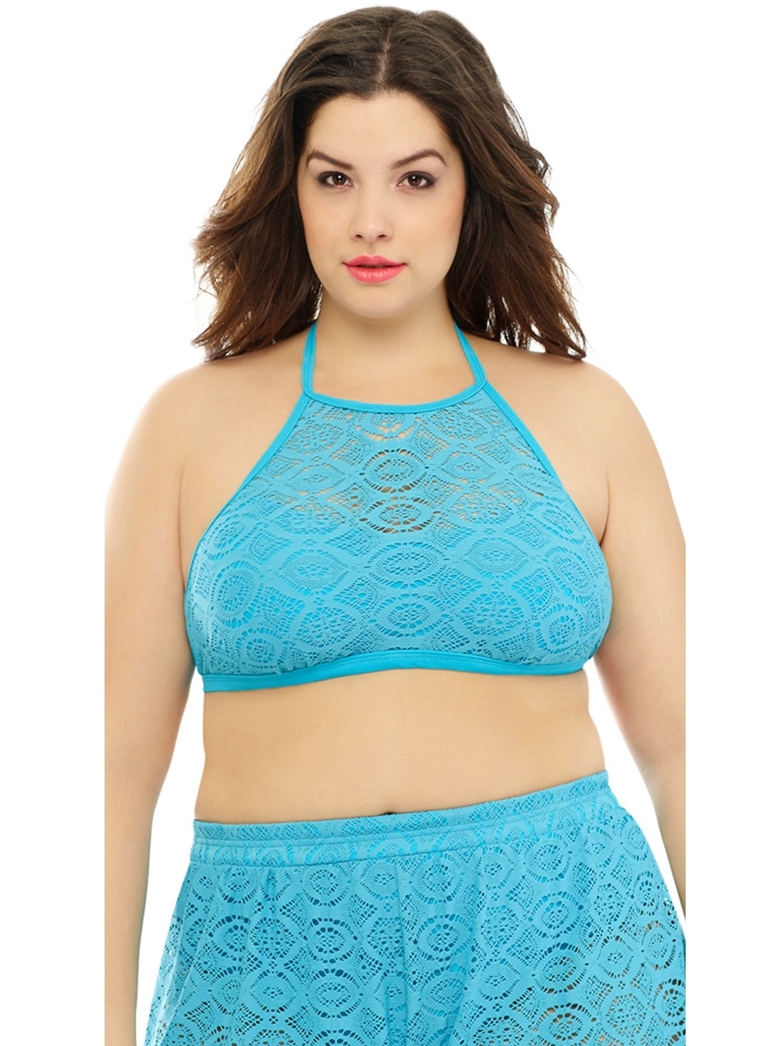 Plus Size High Neck Crochet Bikini Top 
