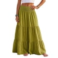 thumbnail image 2 of IUYRTFE Women's Tiered Maxi Skirt Cotton Linen Blend Elastic Waist A-Line Long Summer Beach Skirt, 2 of 6