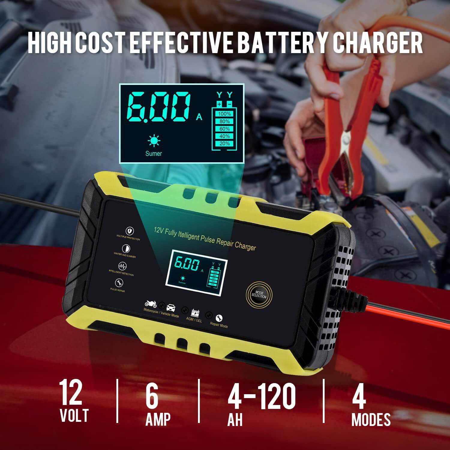iKayaa E-fAST Car Battery Chargers /6A Full Automatic Battery Chargers  Maintainer 3-Stage Portable Trick 