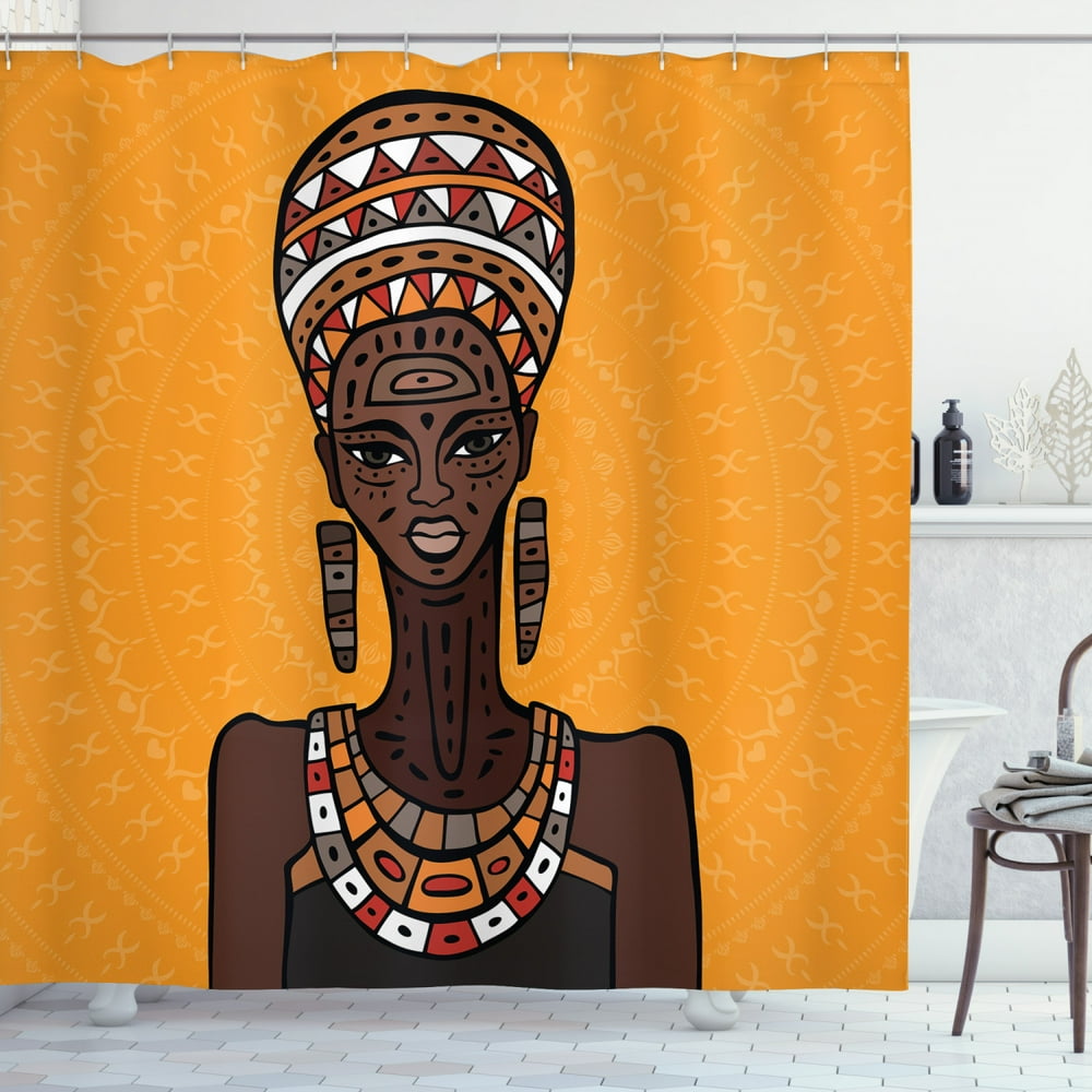 African Woman Shower Curtain, Ethnographic Artwork African Tribe Woman