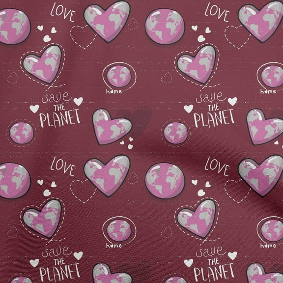 oneOone Cotton Jersey Burgundy Fabric Save Earth Sewing Fabric By The Yard Printed Diy Clothing Sewing Supplies 58 Inch Wide