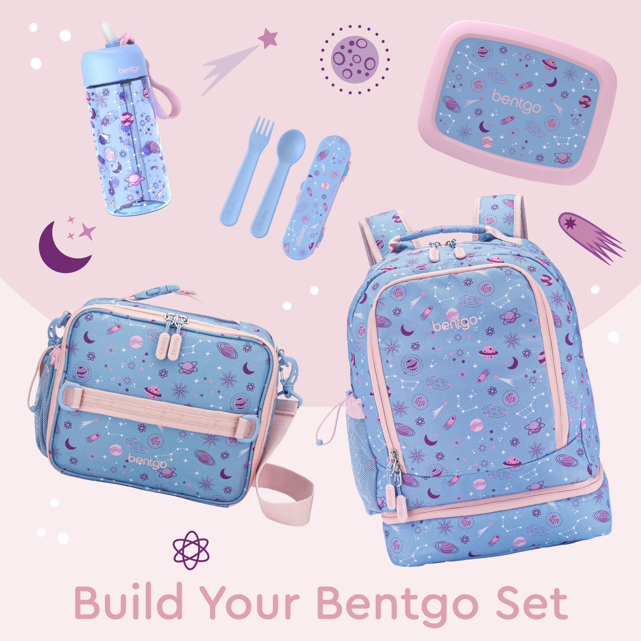 Bentgo Kids Prints 2-in-1 Backpack & Insulated Lunch Bag - Lavender Purple Galaxy