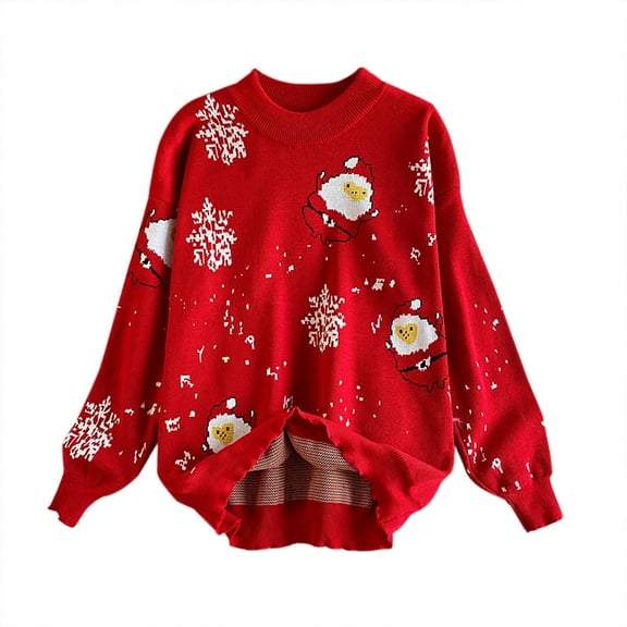 Viikei Christmas Sweaters for Women Plus Size Fashion Women Christmas Long Sleeve Pullove Round-Neck Casual Sweater Tops