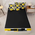 thumbnail image 4 of Castle Fairy Mid Century Geometric Block Zipper Queen Comforter Set with Fitted Sheet and 2 Pillowcases,Abstract Square Layout Zipper Bedding Set,Yellow Black Gray,Reversible, 4 of 7
