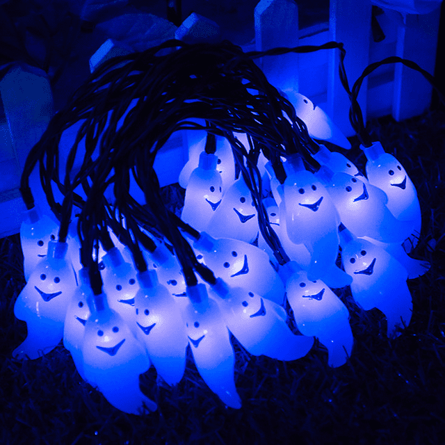Cadena de luces de Halloween con energía solar para exteriores, 21,3 pies, 30 LED, 8 modos para fiestas en interiores
