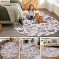 thumbnail image 6 of 5ft Round Rug, Purple Spring Floral Non-Skid Rubber Backing Large Area Rugs - Living Room Bedroom Home Office, Summer Botanical Farmhouse Indoor Floor Mat Carpets Washable Rug, 6 of 9