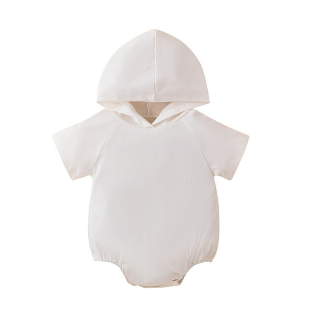 MIASHUI Unisex Baby One-Piece Short Sleeve Button Romper Hooded Jumpsuits Baby Clothes,White,3-6 Months