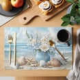 thumbnail image 2 of Coastal Flowers Placemats Set of 8 Blue Ocean Starfish Shell Beach Scenery Place Mats Indoor Wipeable Table Mats Washable Cloth Dining Table Placemats for Kitchen Holiday Party Home Decor 13x19 Inch, 2 of 9