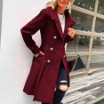 thumbnail image 2 of XPMWRP Women's Double Breasted Mid Long Trench Coat Classic Lapel Windproof Overcoat Solid Color Fall Winter Fashion Jackets with Pockets Red XL, 2 of 6