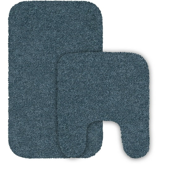 2pk. Mainstays Basic Bath Rug Set, 19.5" x 22" Contour & 19.5" x 32", Blue Streak