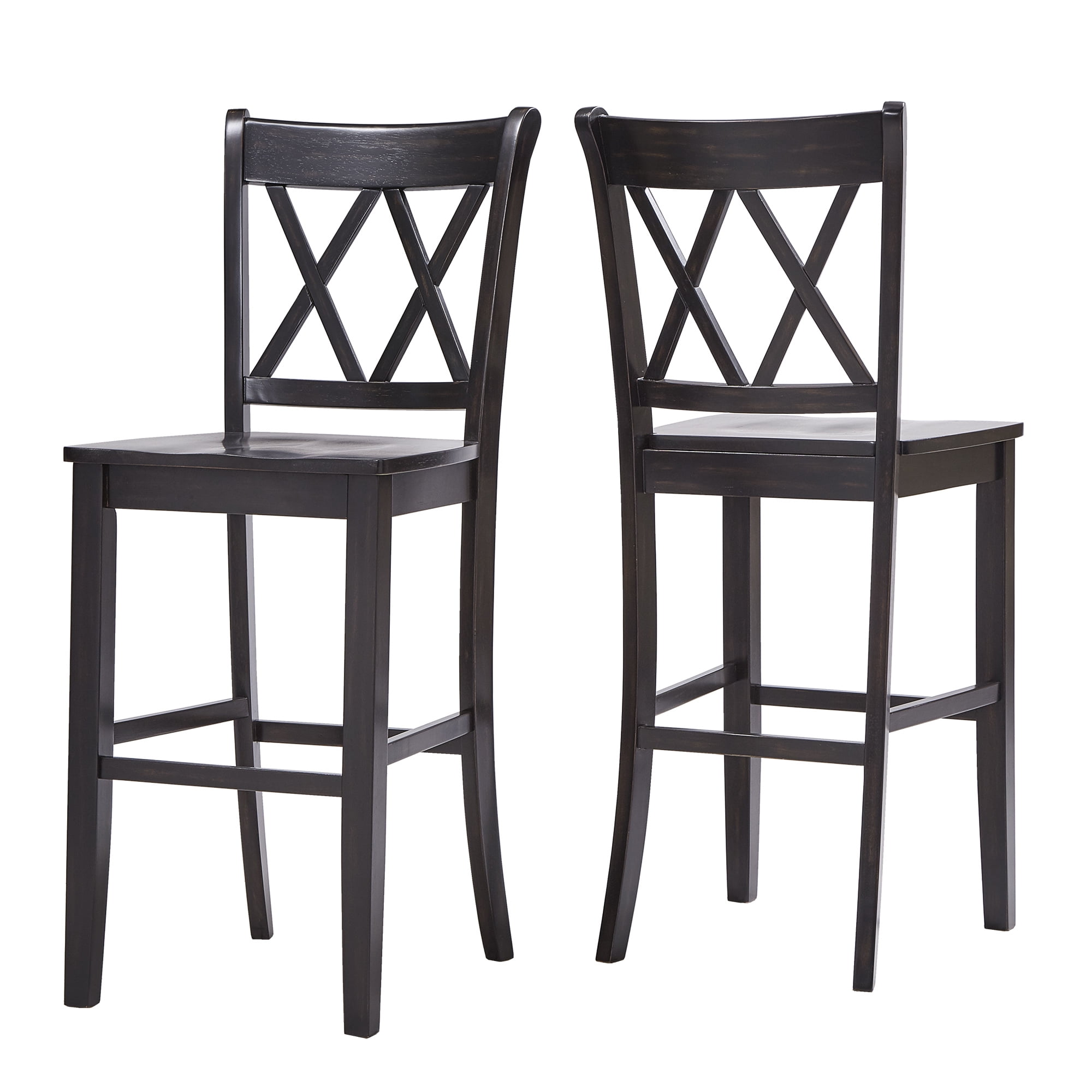 Weston Home Farmhouse Vintage Double X Solid Wood Bar Height Chair, Set of 2, Antique Black