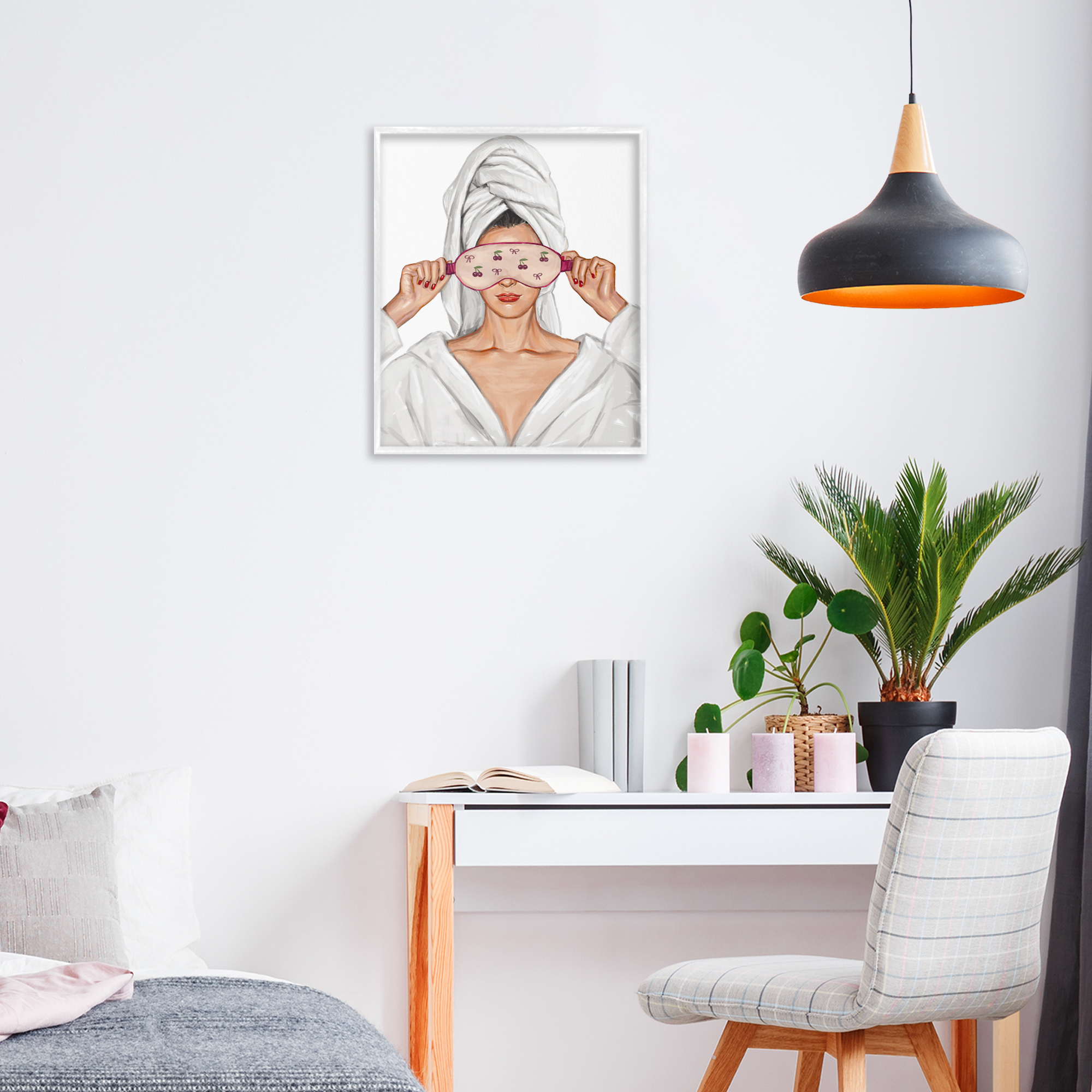 Cherry Eye Mask Fashionista White Framed Giclee Art, design by Ziwei Li