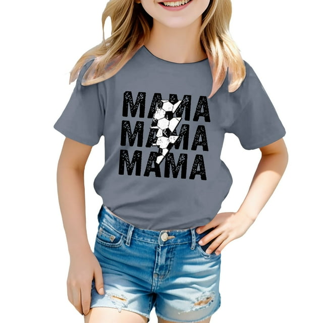 Toddler Child Girls Summer T Shirts Casual LetterPrinted Short Sleeve Basic Tees Ruffle Crewneck Sport Wear Tops size 6-7T