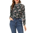 thumbnail image 1 of INSPIRE CHIC Chemise Décontractée à Manches Longues Imprimé Floral Col Montant pour Femmes m Noir, 1 of 5