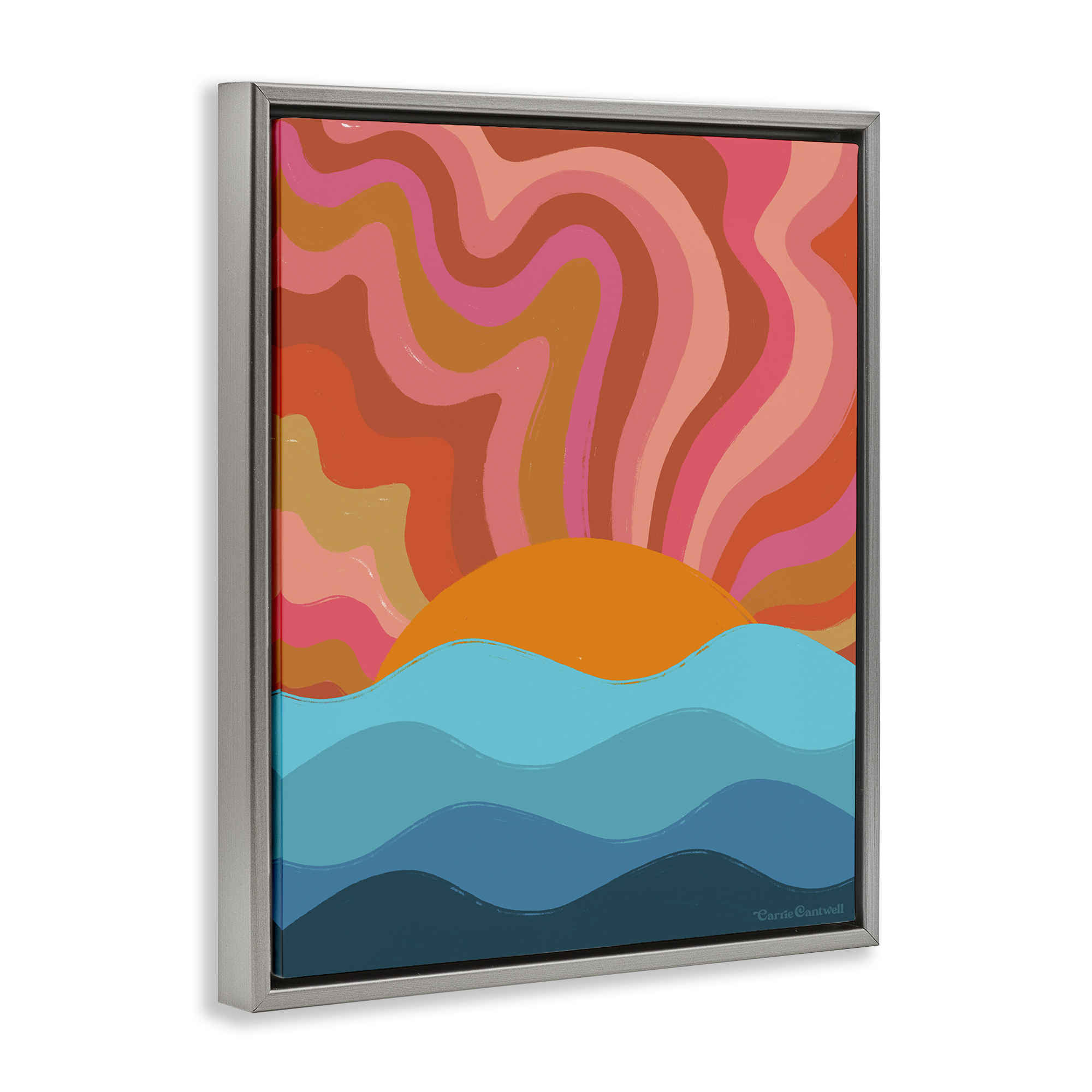 Stupell Industries Liquid Sunshine Funky Landscape Landscape Painting Gray Floater Framed Canvas Art Print Wall Art, 17 x 21