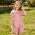 thumbnail image 6 of Amidoa Girls 2 Piece Outfits Summer Clothes Ruffle Sleeve Short Sleeve Cute T-Shirt and Shorts With Pockets Casual Kids Clothing Sets Pink Size 7, 6 of 8