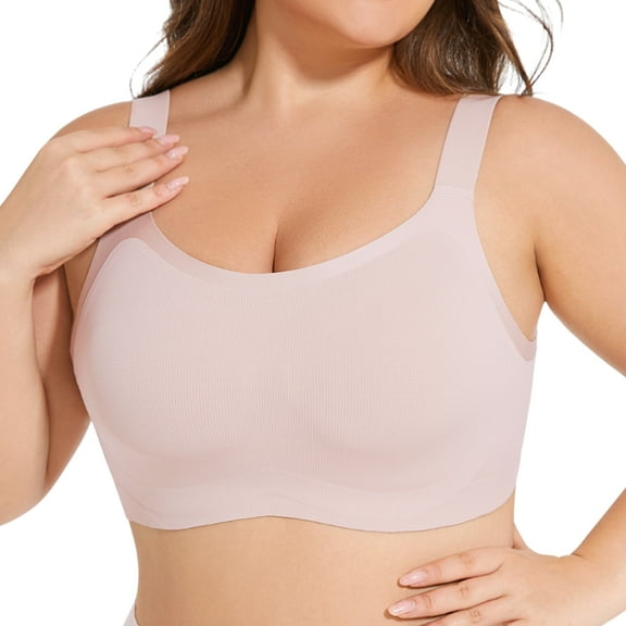 YANDW Wireless Comfort Everyday Bra Seamless Full Coverage Wirefree Sleep Bras for Women, Pink L