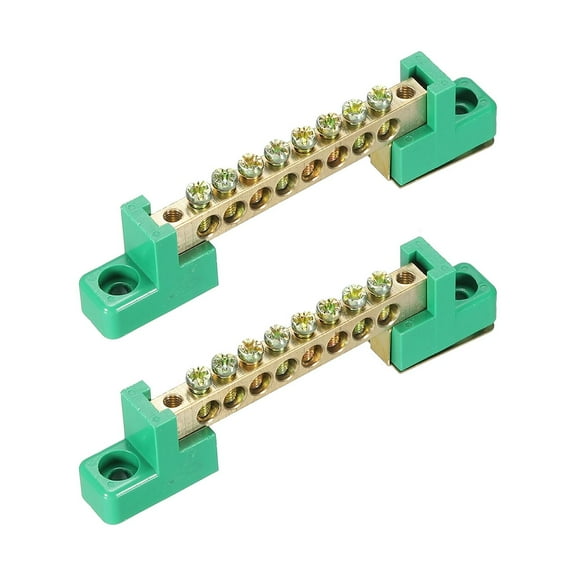 Terminal Ground Bar Screw Block Barrier Brass 8 Positions Green Pack of 2