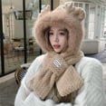 thumbnail image 2 of Furry Hat Hooded Scarf Women Cute Animal Ears Faux Fur Winter Warm Thermal Outdoor Cold Weather Fuzzy Hats with Facemask Khaki Free, 2 of 4