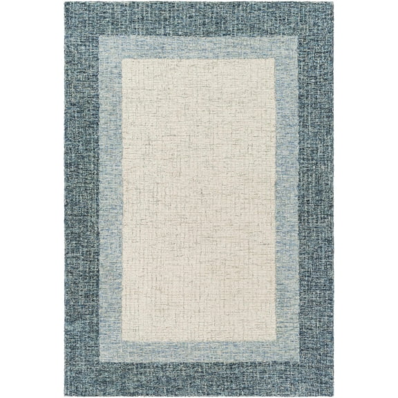 BoutiqueRugs Padada Bordered Navy Wool Area Rug - Navy, Teal, Pale Blue - 10' x 14'