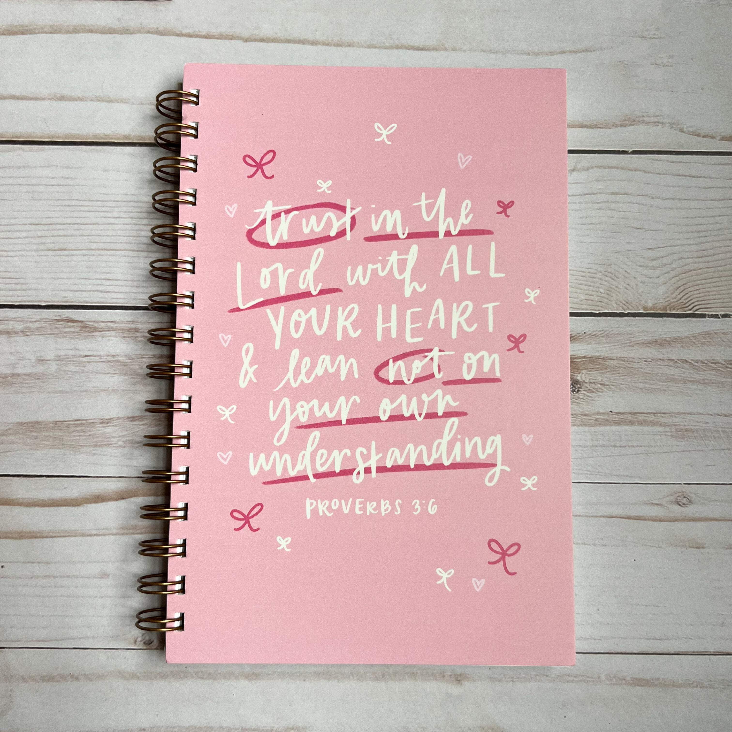 Notebook | Bible Study Worksheet | Bright Pink | Proverbs 3:6 | Trust in the Lord with all your heart