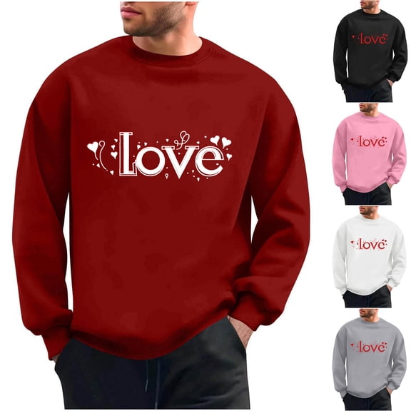 RYDCOT Love Heart Sweatshirt for Men Cute Hearts Graphic Pullover Long Sleeve Crew Neck Valentine Shirts Tops White