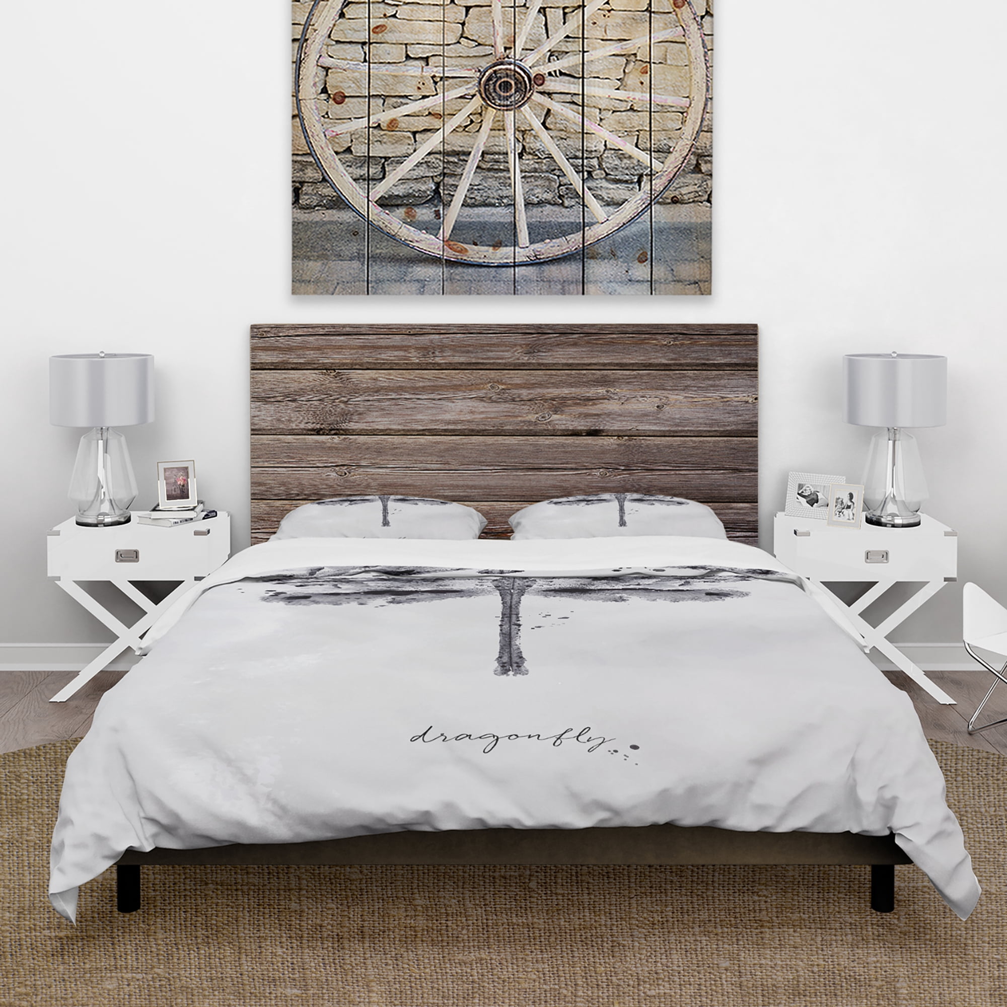 Designart 'Monotype dragonfly black' Animals Duvet Cover Set