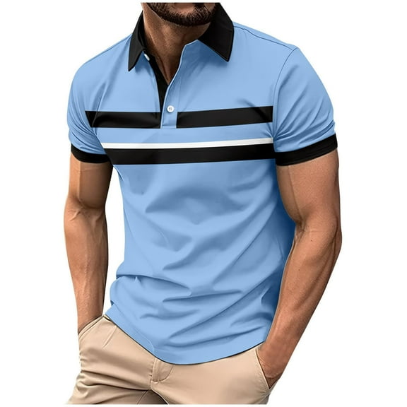 Men's Casual Polo Shirt Classic Short Sleeve Golf Shirt Stylish Button Mesh Top with Pockets