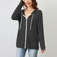 thumbnail image 4 of Woman Plain Zip Up Hoodie Top Ladies Long Sleeve Sport Workout Hooded Jacket Sweatshirt Coat Hoody Jacket with Pockets Dark Gray M, 4 of 5