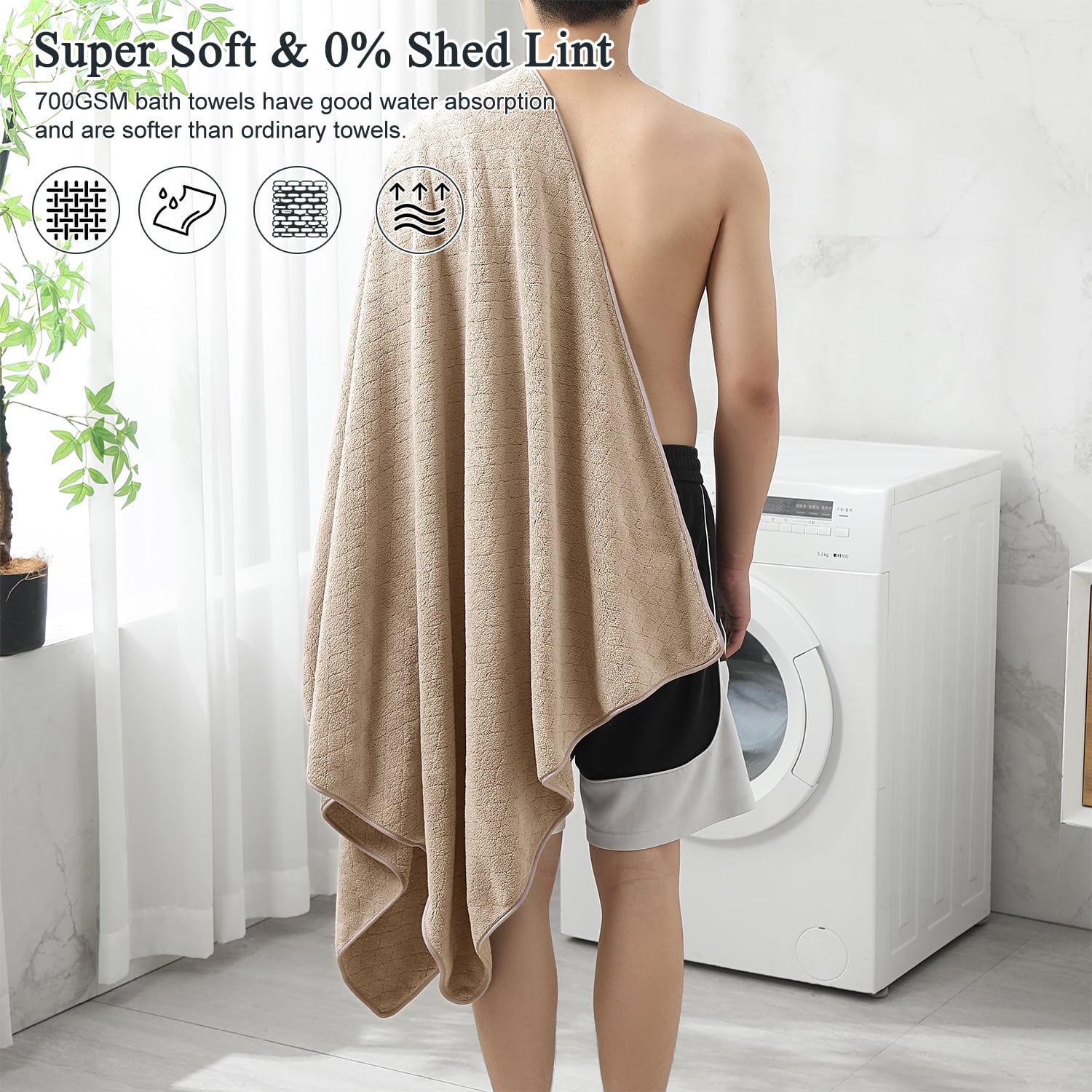 Beartech Microfiber 8 Piece Bath Towel Set,2 Bath Sheet,2 Hand Towel, 4 Washcloth,Quickly Dry & Super Absorbent,Ultra Soft Bathroom Towel Set,Oversized Shower Towel Luxury Hotel Towel-Camel