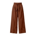 thumbnail image 4 of Women Solid Color Tie Elastic Waist Long Pants, Loose Casual Trousers with Side Pockets, Daily Walking Vacation Pants Brown S(S), 4 of 9