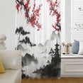 thumbnail image 5 of Chinese Mountain Sheer Curtains 54 Inches Long, Landscape Painting Red Plum Flowers Light Filering Curtains, Breathable Simi Curtain Privacy Drapes for Kitchen Bathroom Small Window Treatment, 5 of 9